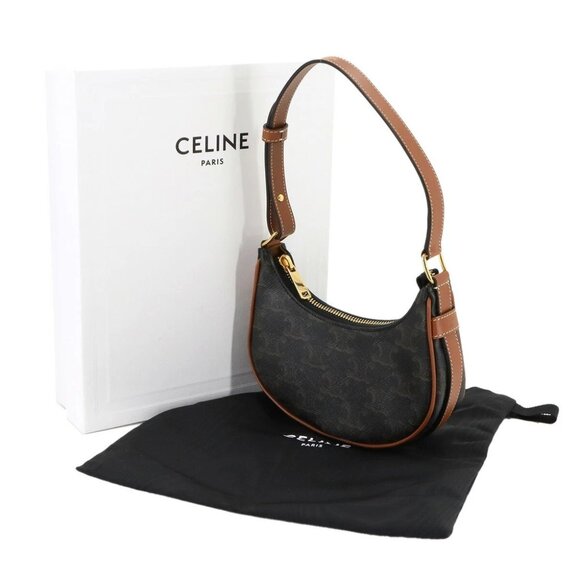 CELINE Triomphe Mini Ava Shoulder Bag PVC Leather Black Brown 10I602DS1 90289191 - Picture 1 of 11
